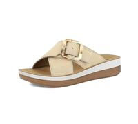 inblu Ciabatte Donna con Zeppa 4cm e Fibbia Quadrata,Plantare in Vera Pelle Imbottito, Sabbia, 36 EU