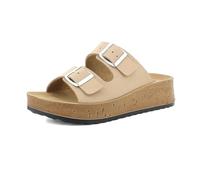 inblu Ciabatte Donna Doppia Fascia con Fibbie Regolabili, Plantare in Ecopelle Imbottito, Suola 4,5cm, Sabbia, 40 EU