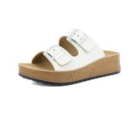 inblu Ciabatte Donna Doppia Fascia con Fibbie Regolabili, Plantare in Ecopelle Imbottito, Suola 4,5cm, Bianco, 38 EU