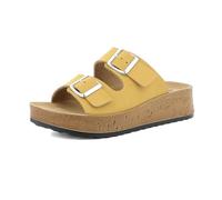 inblu Ciabatte Donna Doppia Fascia con Fibbie Regolabili, Plantare in Ecopelle Imbottito, Suola 4,5cm, Giallo, 40 EU