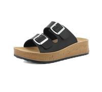 inblu Ciabatte Donna Doppia Fascia con Fibbie Regolabili, Plantare in Ecopelle Imbottito, Suola 4,5cm, Nero, 36 EU