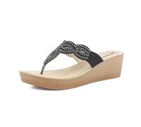 inblu Ciabatte Donna Infradito Brillantini con Zeppa e Plateau, Plantare in Pelle Imbottito, Nero, 37 EU