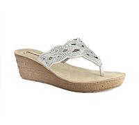 Inblu Ciabatte Donna Infradito con Zeppa e Strass, Bianco, 40 EU