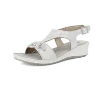 inblu Sandali Donna a Fascia con Catena, Chiusura Regolabile con Cinturino, Plantare Imbottito e Zeppa di 3,5cm, dal 35 al 41, Bianco, 36 EU