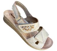 inblu sandali donna a tre strappi in ecopelle estivi Matilde con sottopiede soft e suola flessibile (sabbia decoro, Sistema Taglie Calzature EU, Adulto, Donna, Numero, Media, 38)