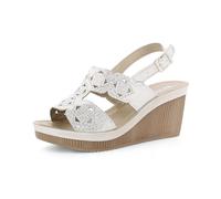 inblu Sandali Donna a Zeppa con Cinturino Regolabile, Plantare Imbottito e Decorazione Strass, Tacco 7,5cm, Bianco, 40