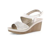 inblu Sandali Donna a Zeppa con Fibbia Regolabile, Plantare Imbottito e Decoro Traforato Floreale, Tacco 7,5cm, Bianco, 40