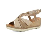 Sandali Donna Zeppa con Cinturino Regolabile e Brillantini, Plantare in Ecopelle Imbottito, Zeppa 6,5cm