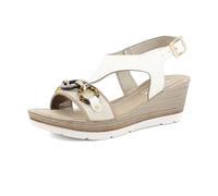 inblu Sandali Donna con Cinturino Regolabile, Catena, Zeppa 6,5cm, Bianco, 36 EU