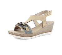 inblu Sandali Donna con Cinturino Regolabile, Catena, Zeppa 6,5cm, Denim, 37 EU