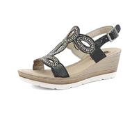 inblu Sandali Donna con Cinturino Regolabile, Decori Brillantinati, Zeppa 6,5cm, Nero, 38 EU