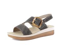 inblu Sandali Donna con Fibbia e Chiusura Regolabile a Strappo, Plantare in Vera Pelle e Suola Bicolore, dal 35 al 41, Nero, 38 EU