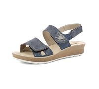 inblu Sandali Donna in Ecopelle con Doppia Fascia e Chiusura Regolabile a Strappo, Plantare in Pelle, dal 35 al 41, Blu, 36 EU