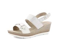 inblu Sandali Donna in Ecopelle con Doppia Fascia e Zeppa, Plantare Imbottito, Fibbia e Cinturino Regolabile, dal 35 al 41, Bianco, 38 EU
