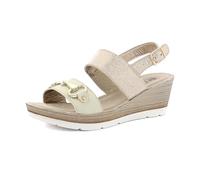 inblu Sandali Donna in Ecopelle con Doppia Fascia e Zeppa, Plantare Imbottito, Fibbia e Cinturino Regolabile, dal 35 al 41, Platino, 37 EU