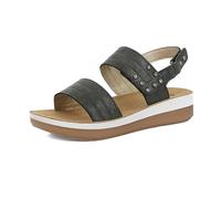 inblu Sandali Donna in Ecopelle con Zeppa 4cm e Borchie, Doppia Chiusura a Strappo, Plantare in Pelle, Nero, 36 EU