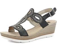 inblu Sandali Donna con Cinturino Regolabile, Decori Brillantinati, Zeppa 6,5cm, Nero, 40 EU