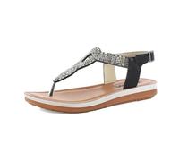 inblu Sandali Infradito Donna con Cinturino a Chiusura Regolabile e Brillantini, Plantare Imbottito in Ecopelle, Nero, 39 EU