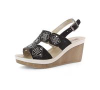 inblu Sandali Zeppa Donna con Cinturino Regolabile, Plantare Imbottito e Decorazione Strass, Tacco 7,5cm, 35/41, Nero, 41 EU