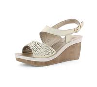 inblu Sandali Zeppa Donna con Cinturino Regolabile, Plantare Imbottito e Decoro Traforato Floreale, Tacco 7,5cm, 35/41, Platino, 40 EU