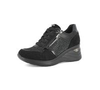 inblu Sneakers Donna con Lacci e Cerniera, Inserto Brillantinato e Tacco 6cm, Scarpe da Ginnastica, Nero, 38 EU