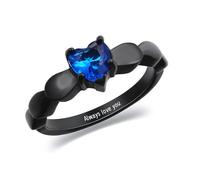 INBLUE Anelli di Promessa Personalizzati per Coppie Anello con Testo Inciso con Pietra Preziosa Cuore Acciaio Inox Anelli di Coppia Abbinati per Lui e Lei su Matrimonio Fidanzamento - Donna Stile B2