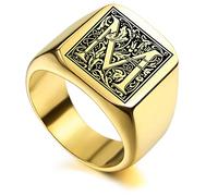 INBLUE Anello con Sigillo Iniziale con Monogramma Inciso Personalizzato per Uomo Donna Ragazzi Anelli in Acciaio Inossidabile, Bundle con Regolatori di Dimensioni Dell'anello (Oro, Taglia 14)