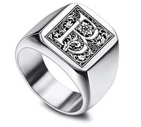 INBLUE Anello con Sigillo Iniziale con Monogramma Inciso Personalizzato per Uomo Donna Ragazzi Anelli in Acciaio Inossidabile, Bundle con Regolatori di Dimensioni Dell'anello (Argento, Taglia 25)