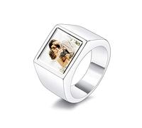 INBLUE Anello con Sigillo Personalizzato con Foto per Uomo Donna Acciaio Inossidabile Anelli Lucidi con Regolatori della Dimensione dell'anello Regali per Fidanzato papà Marito (Taglia Argento 22)