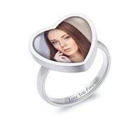 INBLUE Anello Cuore con Foto Personalizzato da Donna Nome/Data Incisi Personalizzati Anelli Commemorativi in Acciaio Inossidabile con Immagine All'interno Regali per Coppia Mamma Nonna (B1#8)