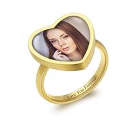 INBLUE Anello Cuore con Foto Personalizzato da Donna Nome/Data Incisi Personalizzati Anelli Commemorativi in Acciaio Inossidabile con Immagine All'interno Regali per Coppia Mamma Nonna (B2#9)