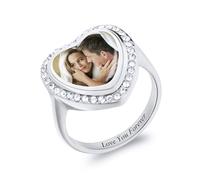 INBLUE Anello Cuore con Foto Personalizzato da Donna Nome/Data Incisi Personalizzati Anelli Commemorativi in Acciaio Inossidabile con Immagine All'interno Regali per Coppia Mamma Nonna (A1#11)