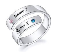 INBLUE Anello Personalizzato in Argento 925 a Spirale per Donna Incisione Nome/Data con Pietre di Nascita Fascia Aperta Regolabile Anello Promessa Regalo per Matrimonio Fidanzamento - A2