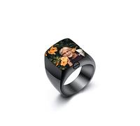 INBLUE Anello Urna Ceneri Foto Personalizzato Testo Incisione Acciaio Inossidabile con Sigillo Anelli Commemorativo Gioielli per Donne Uomo con Lo Strumento Imbuto (Nero, Foto Colori, Taglia 25)