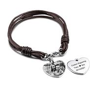 INBLUE Bracciale in Pelle Personalizzato Incisione Immagine Nome Data per Donna Uomo Ragazza con Cordino a Strati Bracciale in Acciaio Inossidabile Cuore Ciondolo Regalo da Damigella d'Onore