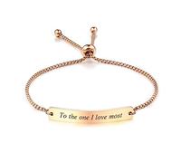 INBLUE Bracciale Personalizzato Bar Cuore Incisione Nome Data Acciaio Inox Cavigliera Regolabile Link per Donne Fidanzata Migliore Amico Regalo Damigella d'Onore (Oro Rosa)