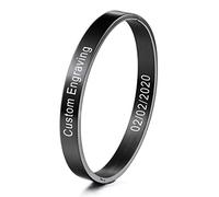 INBLUE Bracciale Rigido Personalizzato con Incisione Nome/Data Identificazione Bracciale Personalizzato per Donna Ragazza Bracciale in Acciaio Inossidabile Bracciale Regalo Anniversario (Nero)