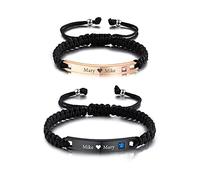 INBLUE Bracciali in Corda Intrecciata Personalizzati con Piastre Incise in Acciaio Inossidabile Pietre Portafortuna Bracciali Regolabili Fatti a Mano Regali per Donna Uomo Coppie Amicizia Famiglie