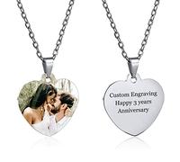 INBLUE Ciondolo Personalizzato a Forma di Cuore Incisione/Nome/Testo/Data/Immagine Colorata, Collana con Foto Incisa per Coppie Uomini Donne Regali Damigella d'Onore Amanti Gioielli