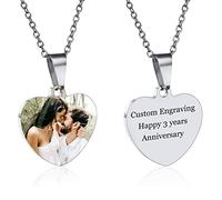 INBLUE Ciondolo Personalizzato a Forma di Cuore Incisione/Nome/Testo/Data/Immagine Colorata, Collana con Foto Incisa per Coppie Uomini Donne Regali Damigella d'Onore Amanti Gioielli