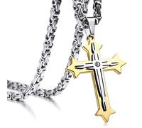 INBLUE Collana con Ciondolo A Croce per Uomo Ragazzi Donna Ragazze Collana in Acciaio Inossidabile con Croce Fede Regali di Preghiera Cristiana Gioielli di Amicizia Catena Bizantina da 24 Pollici