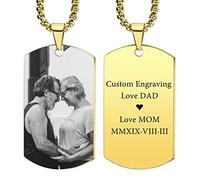 INBLUE Collana con Ciondolo Personalizzato Etichetta per Cani Data/Testo/Foto Collana in Acciaio Inossidabile per Uomo Donna Ragazzi Ragazze Bundle Catena Regolabile, Portachiavi, Silenziatore