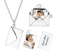 INBLUE Collana con Medaglione Personalizzato per Donna Ciondolo con Messaggio Segreto Lettera d'Amore Collana con Busta Personalizzata con Foto Gioielli per Coppie Regali per Mamma Moglie Amica - B1