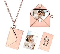 INBLUE Collana con Medaglione Personalizzato per Donna Ciondolo con Messaggio Segreto Lettera d'Amore Collana con Busta Personalizzata con Foto Gioielli per Coppie Regali per Mamma Moglie Amica - B3