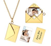INBLUE Collana con Medaglione Personalizzato per Donna Ciondolo con Messaggio Segreto Lettera d'Amore Collana con Busta Personalizzata con Foto Gioielli per Coppie Regali per Mamma Moglie Amica - B2