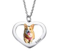 INBLUE Collana Foto Personalizzata per Donne Incisione Foto Animale con Testo/Nome Ciondolo in Acciaio Inossidabile a Forma di Rotonda/Cuore Regalo Commemorativo per Amante Animale - A1