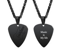 INBLUE Collana Personalizzata con Plettro per Chitarra per Uomo Inciso con Testo/Foto Ciondolo per Chitarra in Acciaio Inox Roccia Punk Fresco Gioielli Regalo per Amanti della Musica B2 - Testo