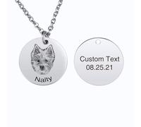INBLUE Collana Personalizzata con Ritratto Animale per Donna Acciaio Inossidabile Rotondo/Cuore Disco con Incisione con Foto Nome Animale Perdita Regali Memoriali per Amanti Animali A1 - Argento
