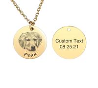 INBLUE Collana Personalizzata con Ritratto Animale per Donna Acciaio Inossidabile Rotondo/Cuore Disco con Incisione con Foto Nome Animale Perdita Regali Memoriali per Amanti Animali A1 - Oro