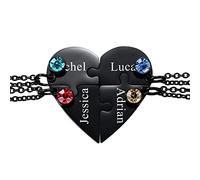 INBLUE Collana Personalizzata per Uomo/Donna, Collana di Coppia/Amicizia per 2/3/4/5 Pezzi, Set di Collane con Pezzi di Puzzle A Cuore Nero/Argento, Collana con Incisione Nome/Testo